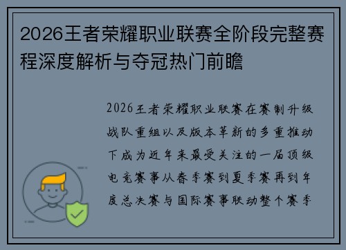 2026王者荣耀职业联赛全阶段完整赛程深度解析与夺冠热门前瞻 2026王者荣耀职业联赛全阶段完整赛程深度解析与夺冠热门前瞻