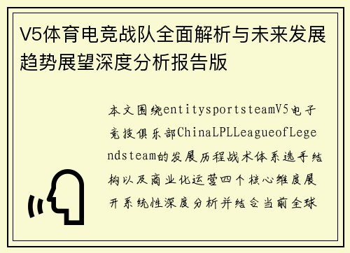 V5体育电竞战队全面解析与未来发展趋势展望深度分析报告版